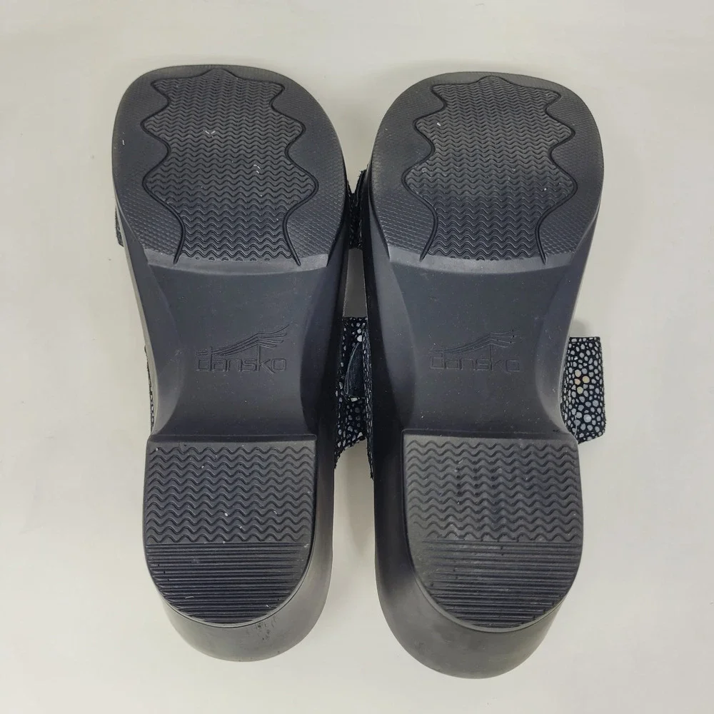 Dansko Sandals EU38‎ US8 Black Shagreen Sophie Leather Slides Heeled Slip On
